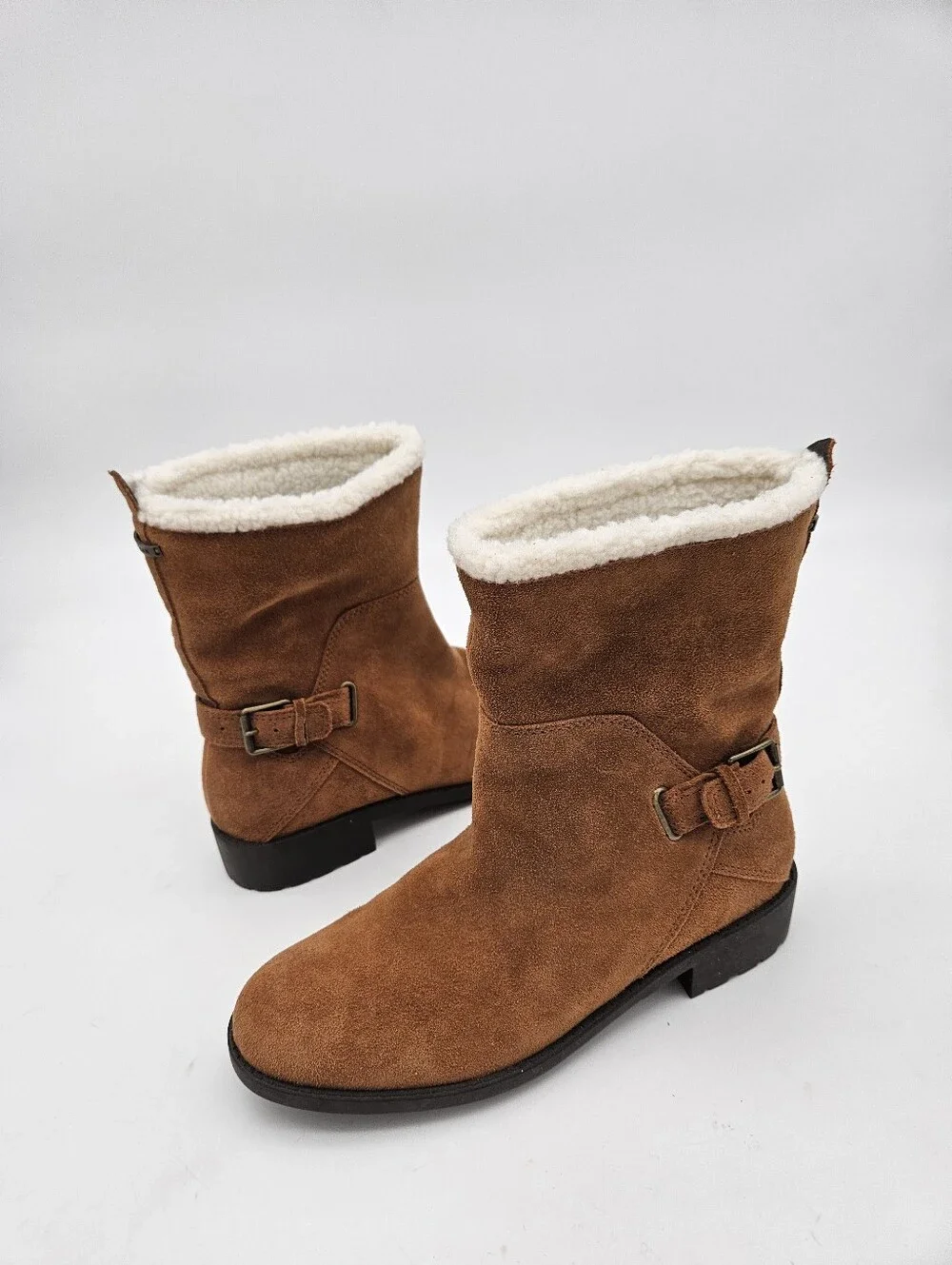 Cole Haan Quiana Tan Suede Faux Shearling Lining Waterproof Boots Size 9.5B